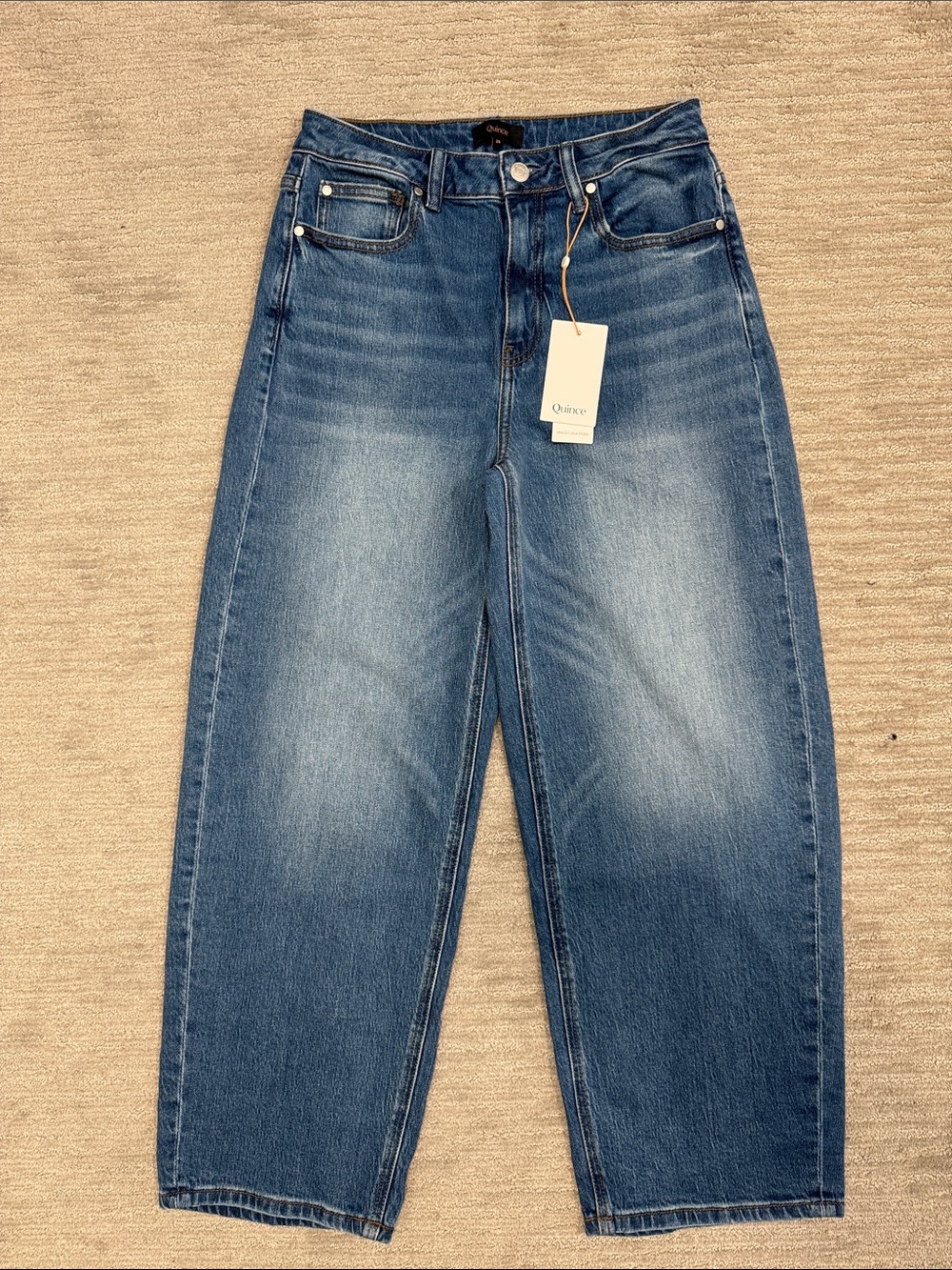 Quince NWT Bella Barrel Stretch Jeans Atlantic Blue Size 28 - Picture 8 of 15